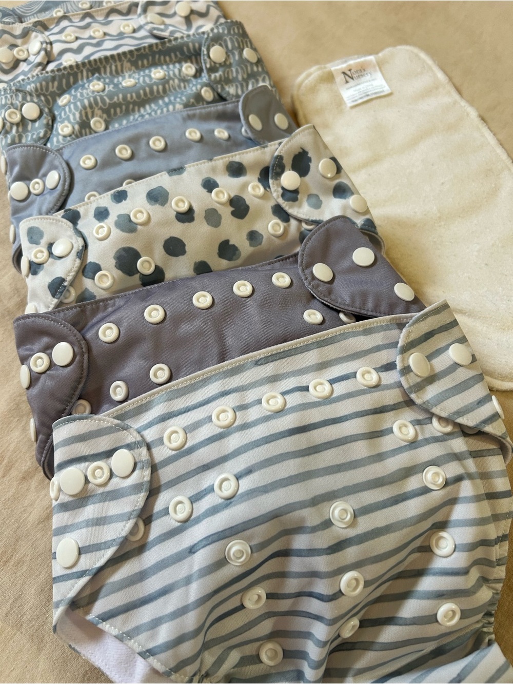 Blue & Gray Patterned Reusable Cloth Diaper Set - Picture 2 of 9